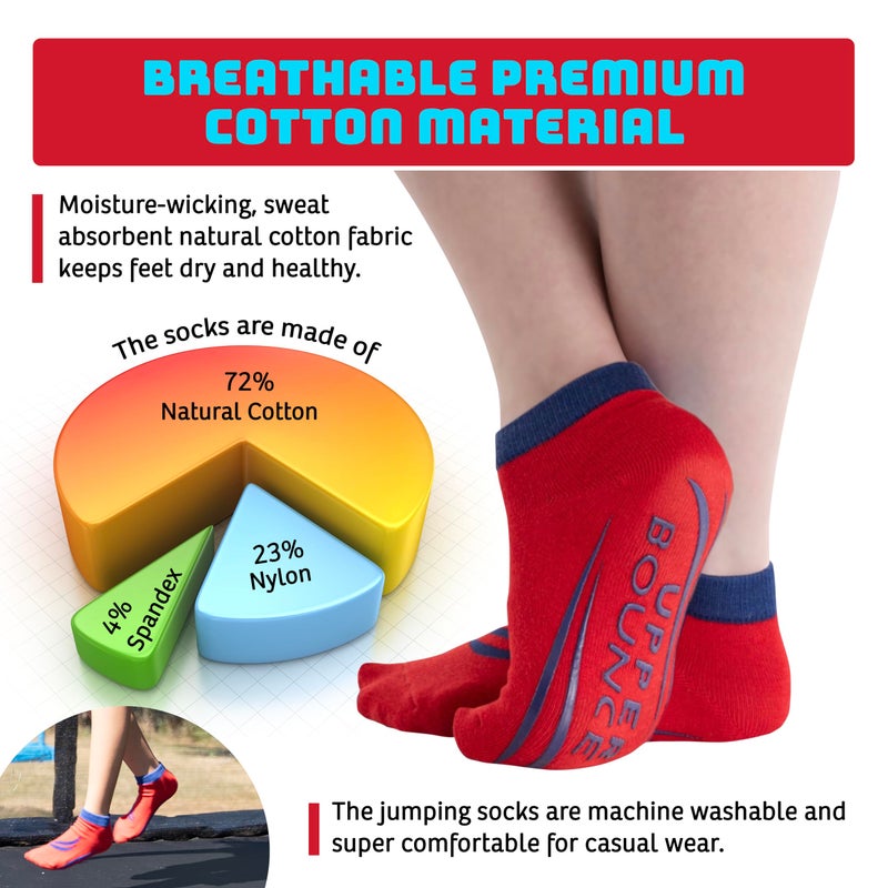 Upper Bounce Non-Slip Trampoline Ankle Socks - Twin Pack Red/Blue Trampoline Jumping Socks â€“ For Kids Aged 11 to 14 Years â€“ Trampoline Accessories for Kids - Image 4
